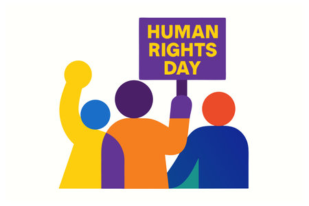 human rights day poster with people and placard vector illustration desingのイラスト素材