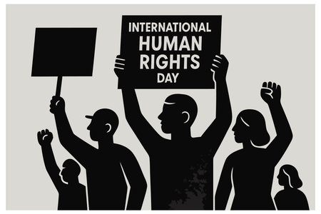 International Human Rights Day Poster or Banner with People Holding Placardのイラスト素材