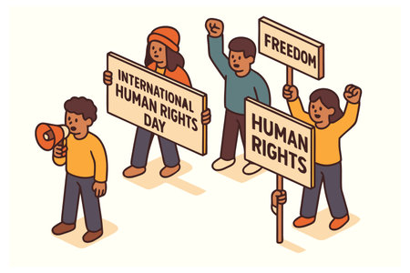 Human rights concept with people holding placards and banners isolated vector illustrationのイラスト素材