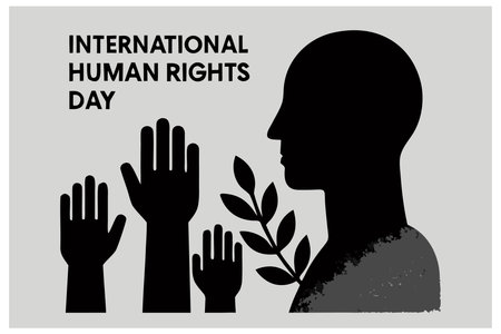 International Human Rights Day poster or banner with silhouette of a woman.のイラスト素材