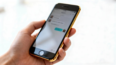 Woman hand holding iPhone X with Instagram application on the screen. Instagram is a photo-sharing social networking service.の素材