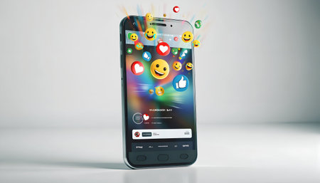 Smartphone with social media icons on the screen. 3d renderingの素材