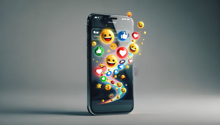 Smartphone with social media icons on the screen. 3d renderingの素材