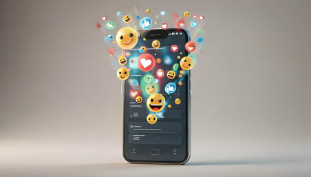 Smartphone with social media icons flying out of it. 3D renderingの素材