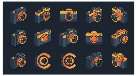 Camera icons set in isometric 3d style. Vector illustration.のイラスト素材