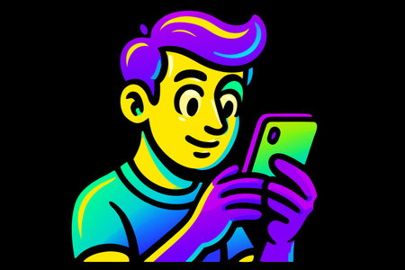Man using a smartphone - colorful vector illustration, isolated on black background