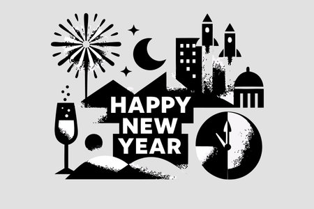 Happy New Year greeting card. Happy New Year lettering. Vector illustration