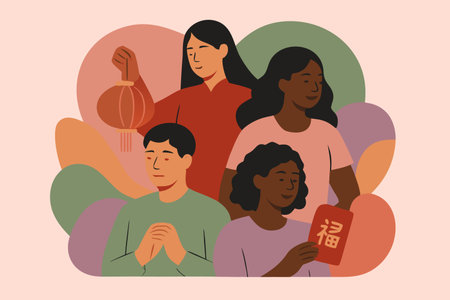 Happy Chinese New Year. Vector illustration in flat cartoon style. Happy Chinese New Year card.