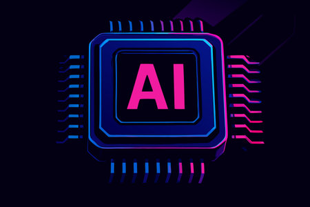Artificial intelligence icon in neon style. Vector illustration on dark background.