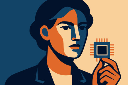 Vector illustration of a man with a microchip in his hand.