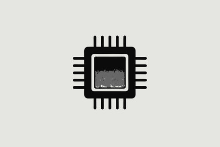 Microchip icon in black and white colors. Computer chip vector illustration.