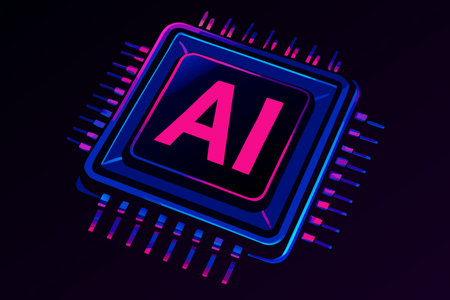 Artificial intelligence (AI) concept. Computer processor chip. Vector illustration
