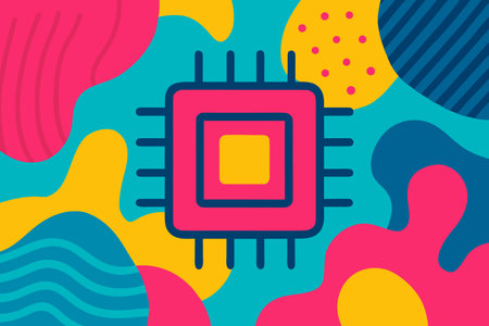 Microchip vector flat illustration. Microprocessor icon on colorful background.