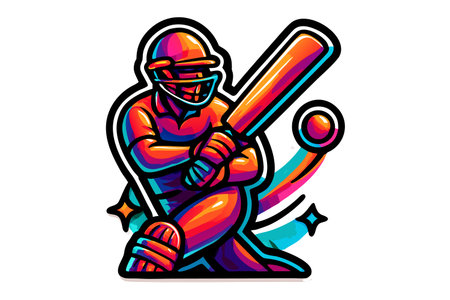Cricket player batsman action cartoon sport vector graphic design illustrationのイラスト素材