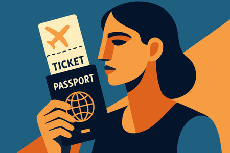 Woman with passport and boarding pass. Vector illustration in flat style.