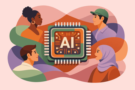 Artificial intelligence concept. Vector flat graphic design illustration of group of people with...