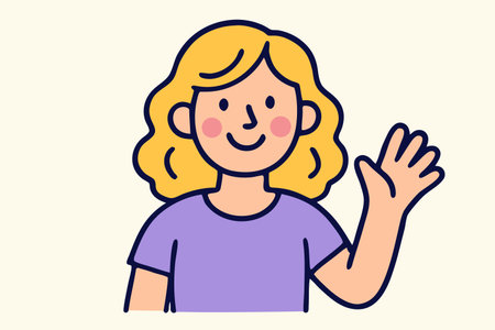 Vector illustration of a girl with blond hair waving her hand. Flat style.のイラスト素材