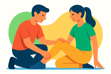 Young man and woman sitting on the floor and holding hands. Vector illustration.のイラスト素材