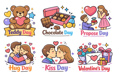 Valentine's Day Set of Icons and Badges Vector Illustrationのイラスト素材