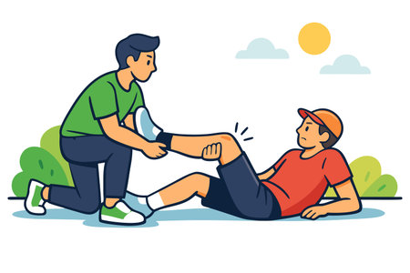Athletic man suffering from knee pain. Flat vector illustration.のイラスト素材