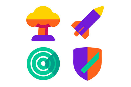 Set of flat icons of rocket, target and shield. Vector illustration