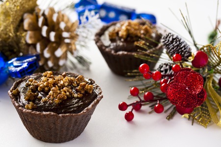 tartlets with chocolate ganache and roasting buckwheat groatsの写真素材