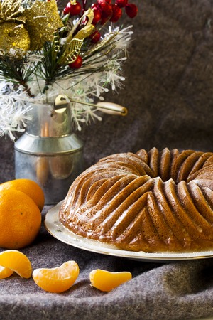 cheese cake with tangerine juice and raisinsの写真素材