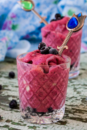 homemade berry ice cream from a mixture of berries and yogurt