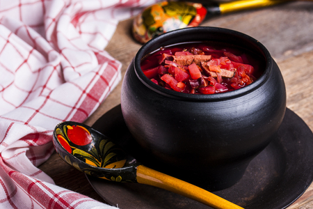 Russian and Ukrainian national soup is borschの写真素材