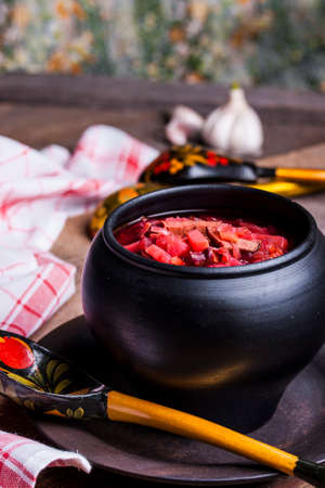 Russian and Ukrainian national soup is borschの写真素材