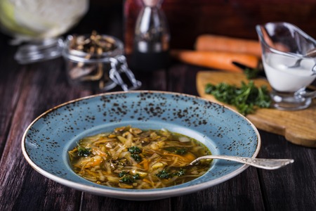 vegetarian soup with cabbage and dried mushroomsの写真素材
