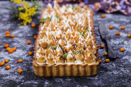 tart with chocolate and meringueの写真素材