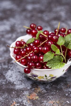 Red ripe currants on a dark backgroundの写真素材