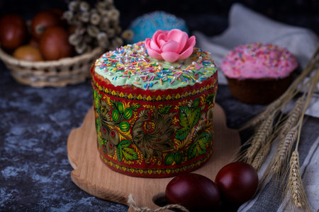 Easter cake with branches of willow