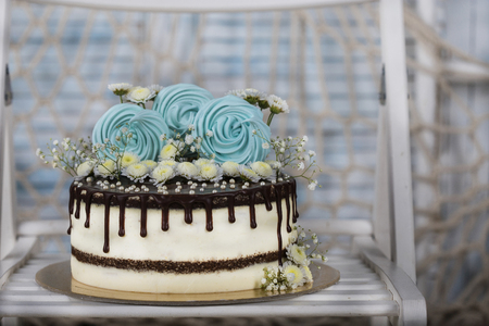 birthday cake in soft blue colorsの写真素材