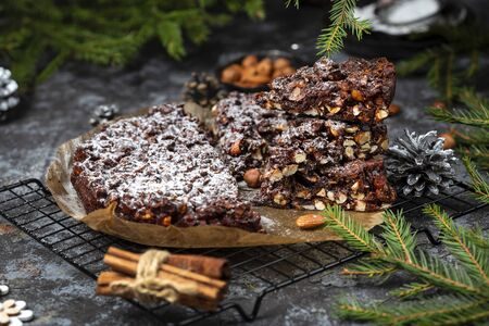Panforte italian christmas cake with nuts and dried fruitsの写真素材