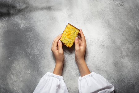 slice of zucchini and cheese snack cakeの写真素材