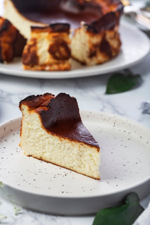 Homemade San Sebastian Basque Cheesecake with cream cheese and vanilla