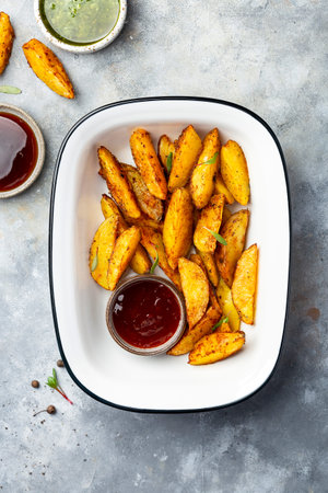 Fried Country style Potato wedges with spices and salt