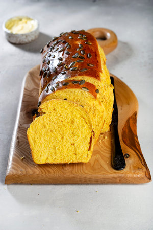 homemade Pumpkin Brioche french bread with seeds