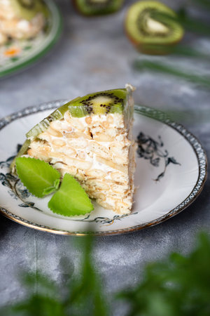 homemade salted cracker cake with banana and kiwi