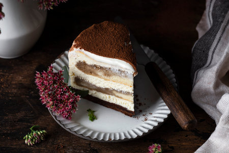 traditional tiramisu cake with coffee and chocolate