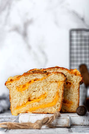 homemade swirl bread with garlic and cheddar cheeseの写真素材