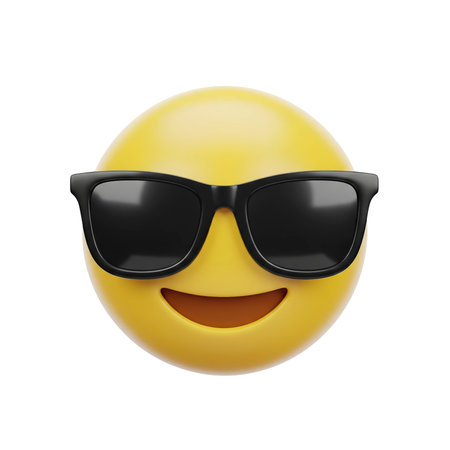 Wearing showing yellow emoji wearing sunglasses smiling isolated on black background. High resolution image suitable for commercial use. High quality image with transparent background support.の素材