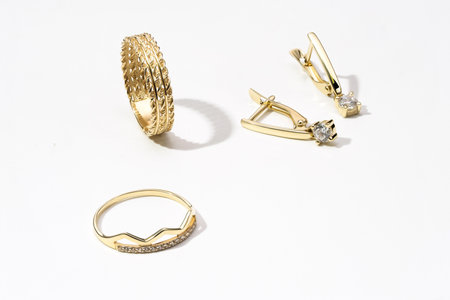 Elegant jewelry set. Jewelery set with gemstones. jewelry accessories collage. product still life concept. Ring, necklace and earrings.の写真素材