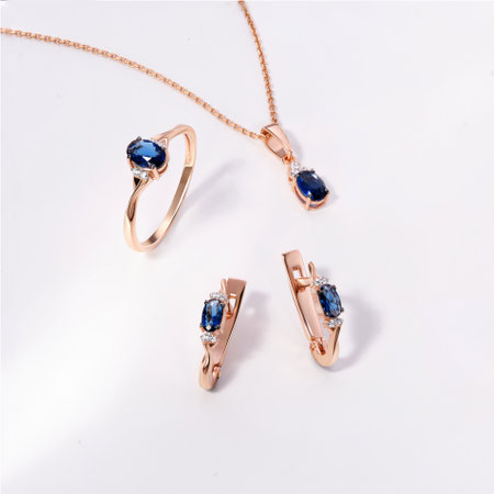 Elegant jewelry set. Jewelery set with gemstones. jewelry accessories collage. product still life concept. Ring, necklace and earrings.の写真素材