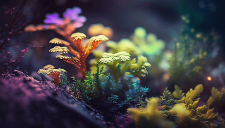 Blooming green forest. Close-up grass on the forest.