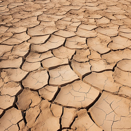 Dry cracked desert. The global shortage of water on the planet. Global warming and greenhouse effect concept.の素材