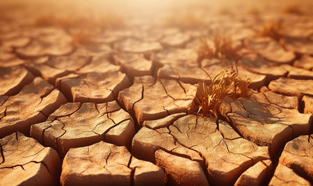 Dry cracked desert. The global shortage of water on the planet. Global warming and greenhouse effect concept.の素材