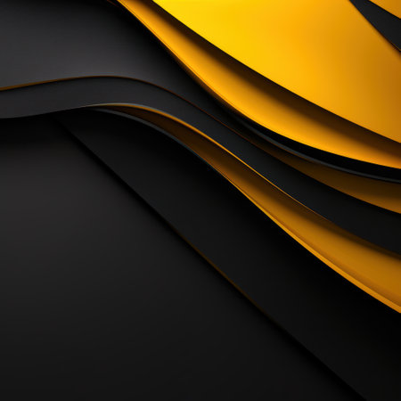 A stunning abstract design with flowing waves in yellow, black, and white, creating a striking compositionの写真素材